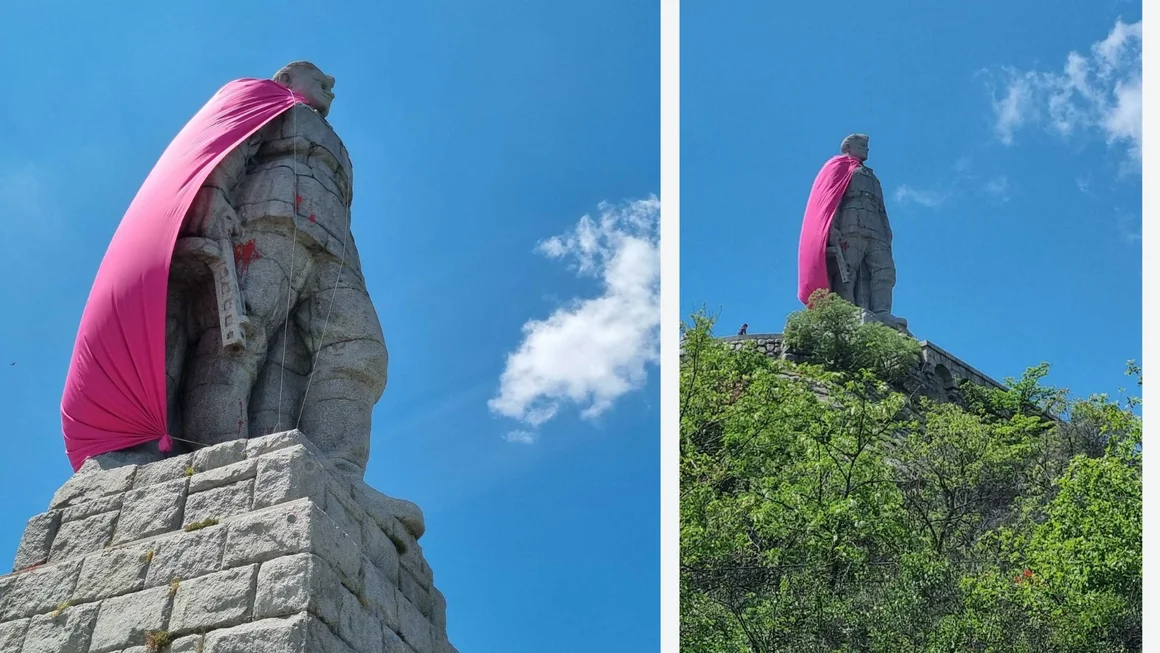 Паметникът на Альоша в Пловдив се „облече“ в розово в чест на Giro d’Italia