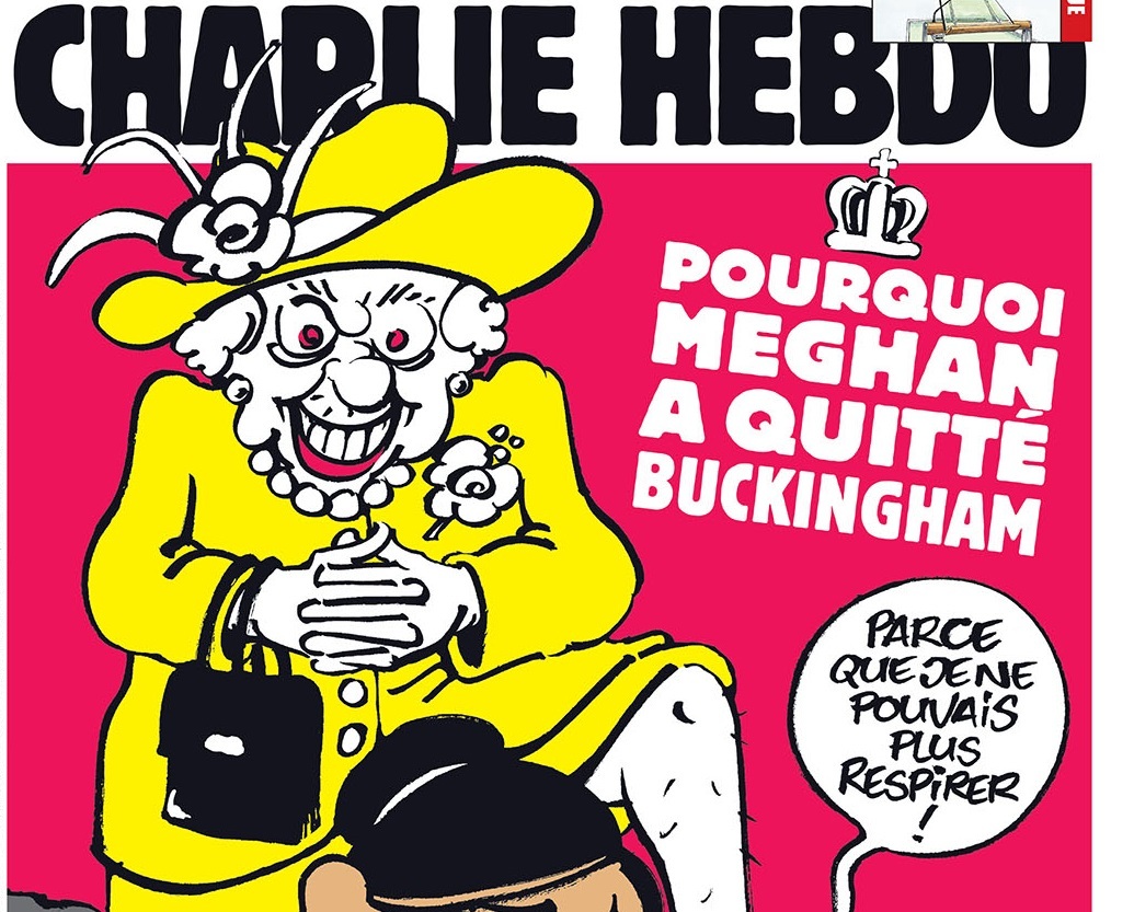 Обвиниха "Шарли Ебдо" в расизъм за новата корица: Кралицата и Меган Маркъл като Джордж Флойд и убиеца му