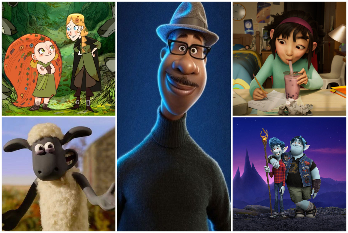 <p><strong>Най-добър анимационен филм </strong></p>
<ul>
<li>Wolfwalkers - Apple TV Plus</li>
<li>Soul - Pixar</li>
<li>Over the moon - Netflix</li>
<li>A Shaun the Sheep Movie: Farmageddon - Netflix</li>
<li>Onward - Pixar</li>
</ul>