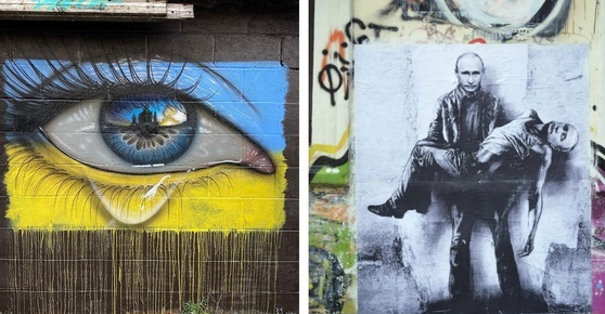 С графити срещу войната: уличните артисти прегърнаха Украйна и видяха Путин като Волдемор
