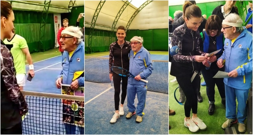Радванска се завърна за мач с най-възрастния активен тенисист - 98-годишен украински бежанец
