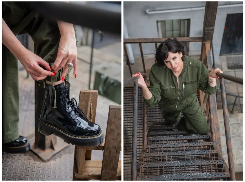 Мария Илиева с каки гащеризон и кубинки dr martens