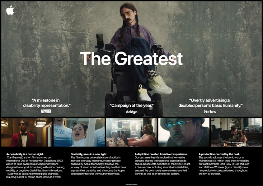 The Greatest, Apple, реклама, Международен ден на хората с увреждания