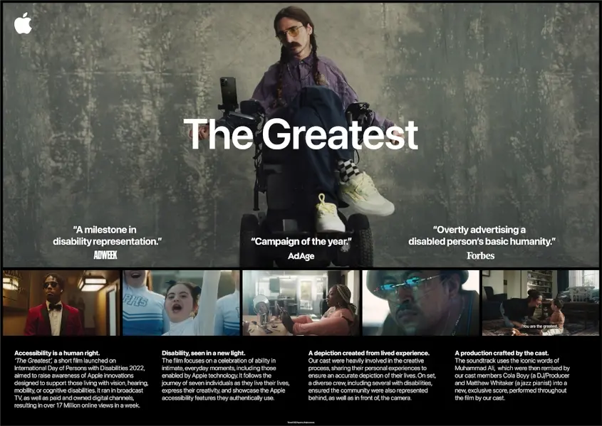 The Greatest, Apple, реклама, Международен ден на хората с увреждания