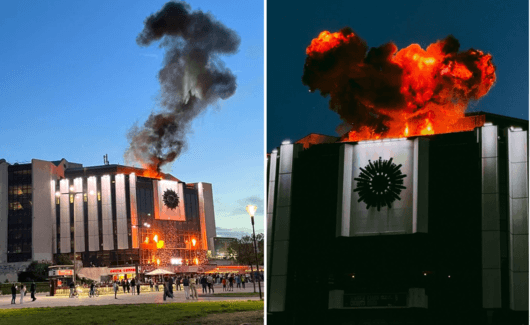 Покривът на НДК "избухна" в пламъци заради реклама на новогодишно парти