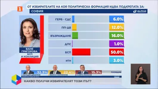 Кой гласува за Ваня Григорова в София - 50% избиратели на БСП, 12% - на ПП-ДБ