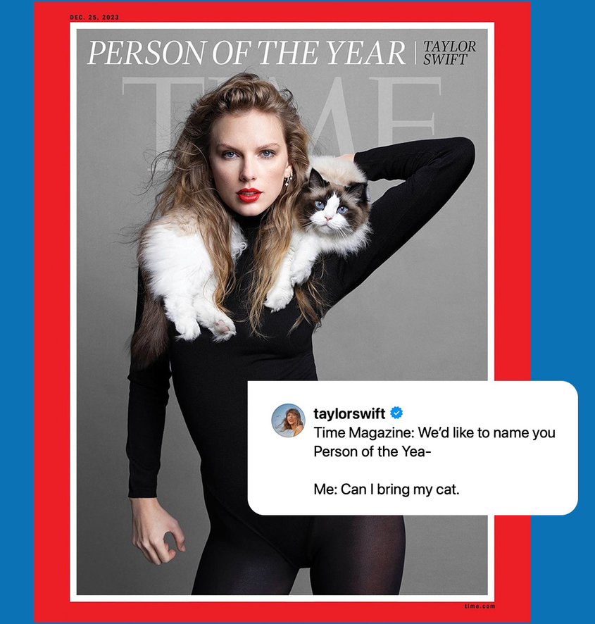Тейлър Суифт и котката ѝ Бенджамин Бътън - Личност на годината TIME 2023