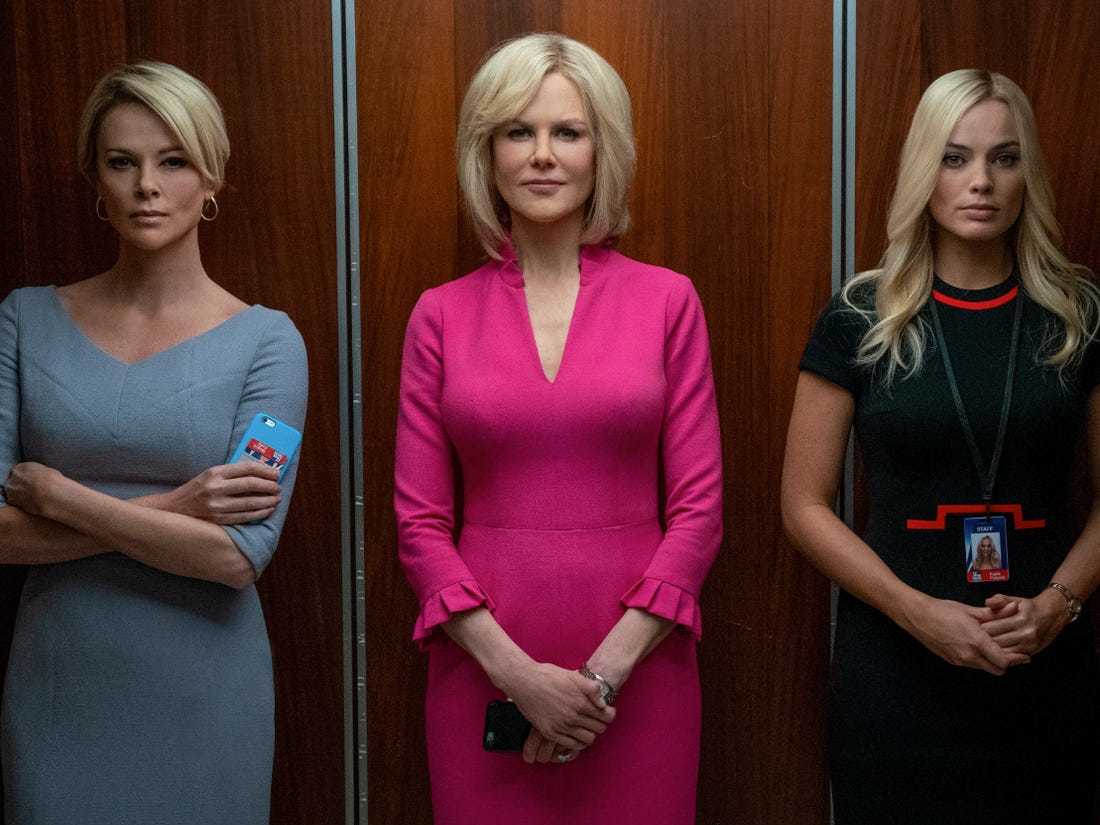 Bombshell (2019)
<br><br>
Две години след смъртта на Роджър Ейлс, основателя на Fox News, Марго Роби получи втората си номинация за "Оскар" за ролята си във филма "Bombshell", посветен на скандала за сексуален тормоз в консервативната медийна група. Роби e амбициозна и религиозна асистентка, която бързо привлича вниманието на Ейлс и получава оферта за слава срещу секс-услуги. В главните роли блестят Чарлийз Терон и Никол Кидман.
